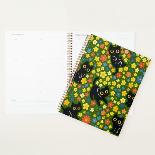 Cute Black Cats Floral Meadow Pattern (Devant avec enveloppe)