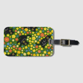 Cute Black Cats Floral Meadow Pattern Bagagelabel (Voorkant (horizontaal))