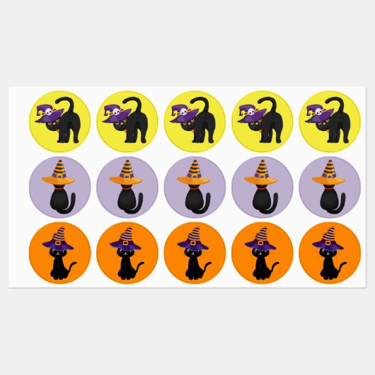 Cute Black Cats Witte Petten Stickers set (Vel)