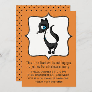 Cute Black Chat Halloween Fête Invitation
