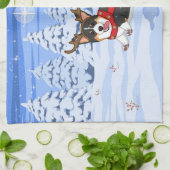 Cute Black Corgi-kerstrendieren kostuum Theedoek (Gevouwen)