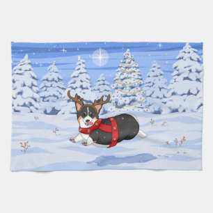 Cute Black Corgi-kerstrendieren kostuum Theedoek
