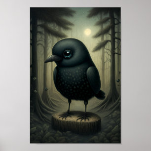 Cute Black Crow in de Bossen Poster