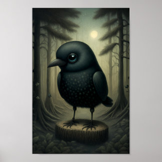 Cute Black Crow in de Bossen Poster