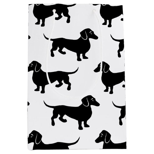 Cute Black Dachshund Pattern Medium Cadeauzakje (Voorkant)