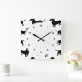 Cute Black Dachshund Pattern Vierkante Klok (Huis)