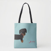 Cute Black Dachshund voor- en achterontwerp Draagtas (Voorkant)