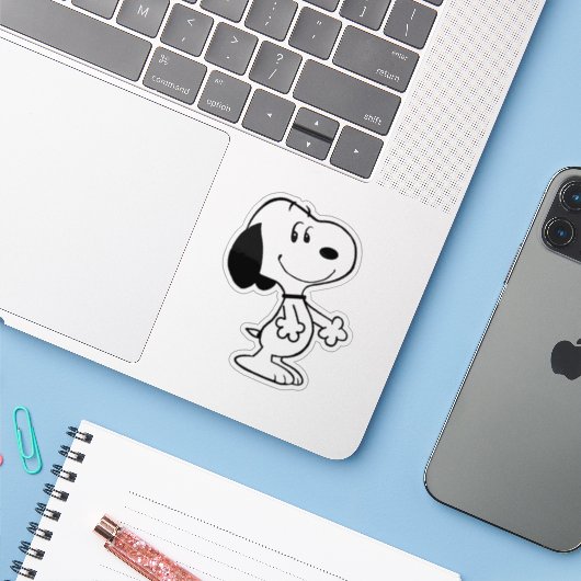 Cute Black Dog Sticker (Laptop met iPhone)