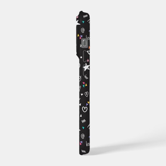 Cute Black Doodle Pattern Phone Case with Hearts  (Côté gauche)