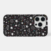 Cute Black Doodle Pattern Phone Case with Hearts iPhone Hoesje (Achterkant horizontaal)
