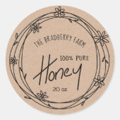 Cute Black Doodle Wreath Kraft Honey Label (Voorkant)