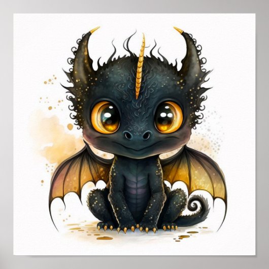 Cute Black Dragon Wall Art poster (Voorkant)