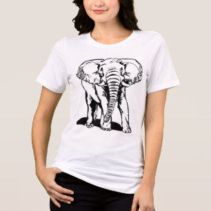 Cute Black Elephant Line Tekening Tri-Blend Shirt