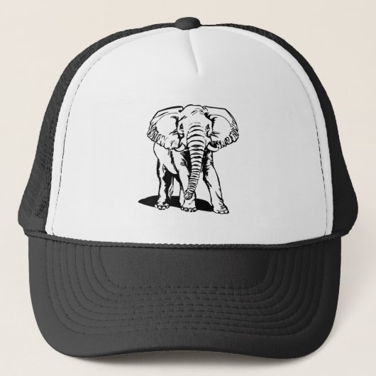 Cute Black Elephant Line Tekening Trucker Pet (Voorkant)