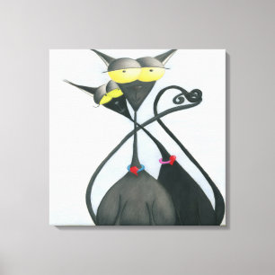 Cute Black en Grey Cat Cartoon Canvas Afdruk