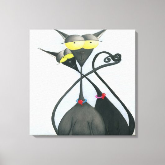 Cute Black en Grey Cat Cartoon Canvas Afdruk (Voorkant)
