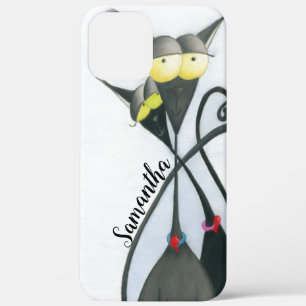 Cute Black en Grey Cat Cartoon iPhone 12 Pro Max Hoesje