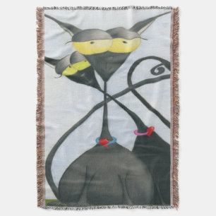 Cute Black en Grey Cat Cartoon Deken