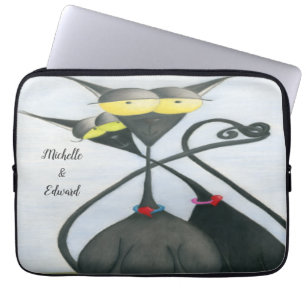 Cute Black en Grey Cat Cartoon Laptop Sleeve