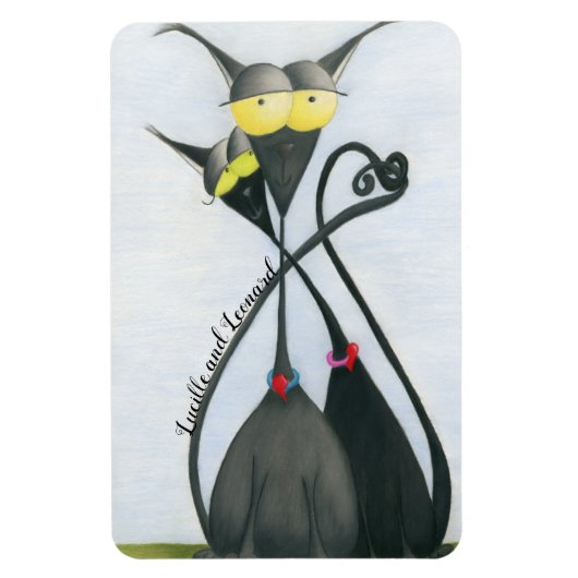 Cute Black en Grey Cat Cartoon Magneet (Verticaal)