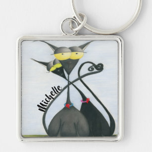 Cute Black en Grey Cat Cartoon Sleutelhanger