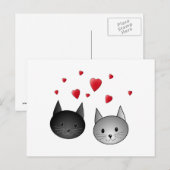 Cute Black en Grey Cats, met hart. Briefkaart (Voorkant / Achterkant)