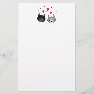 Cute Black en Grey Cats, met hart. Briefpapier