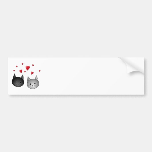 Cute Black en Grey Cats, met hart. Bumpersticker (Voorkant)