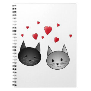 Cute Black en Grey Cats, met hart. Notitieboek