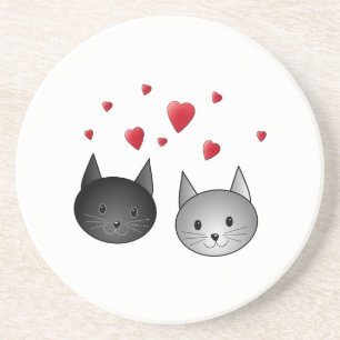 Cute Black en Grey Cats, met hart. Zandsteen Onderzetter