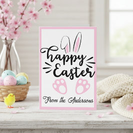 Cute Black en Pink Bunny Happy Easter, aangepast Feestdagen Kaart