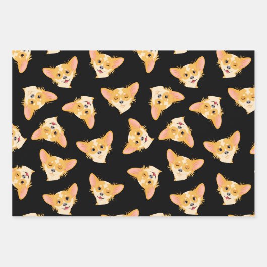 Cute Black en Pink Chihuahua Pattern Inpakpapier Vel (Voorkant)