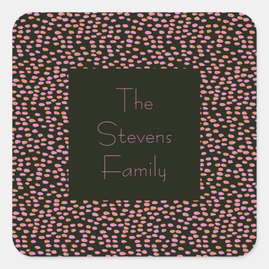 Cute Black en Pink Dot Pattern Persoonlijke naam Vierkante Sticker (Voorkant)