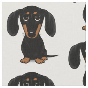 Cute Black en Tan Dachshund Cartoon Wiener Dog Stof