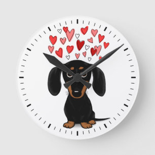 Cute Black en Tan Dachshund met hart Ronde Klok