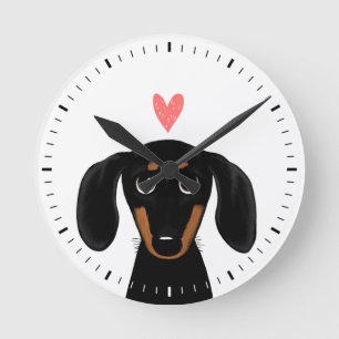 Cute Black en Tan Dachshund met hart Ronde Klok