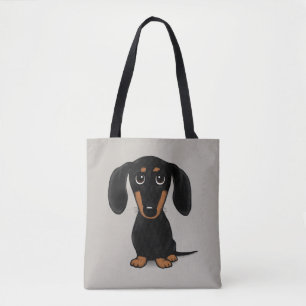 Cute Black en Tan Dachshund Wiener Dog Cartoon Draagtas