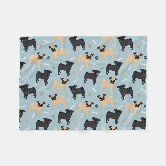 Cute Black en Tan Pugs Pattern Fleece Deken (Voorkant (Horizontaal))