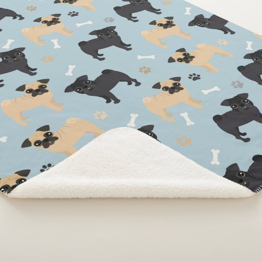 Cute Black en Tan Pugs Pattern Sherpa Deken (3/4)
