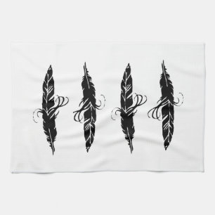 Cute Black en White Boho Feather Pattern Theedoek