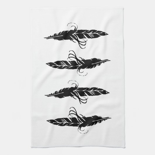 Cute Black en White Boho Feather Pattern Theedoek (Verticaal)