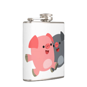 Cute Black en White Cartoon Pigs Hip Flask Heupfles