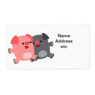 Cute Black en White Cartoon Pigs Shipping Label