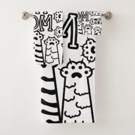 Cute Black en white cat mama met kattenpoten Bad Handdoek