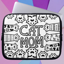 Cute Black en white cat mama met kattenpoten Laptop Sleeve