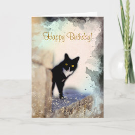 Cute Black en White Cat Personalized Pet Birthday Kaart