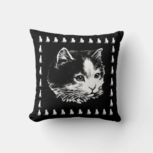 Cute Black en White Cat Pillow Kussen (Voorkant)