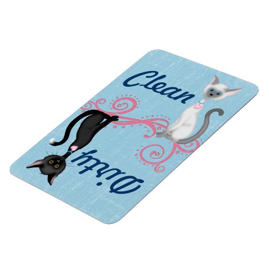 Cute Black en White Cats Clean Dirty Dishwasmachin Magneet (Linkerzijde)