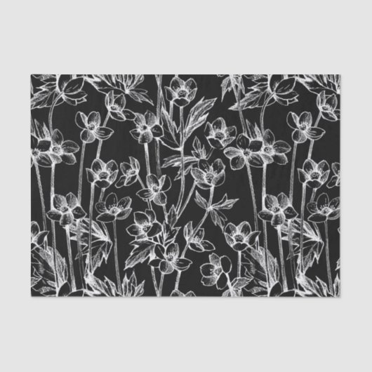 Cute Black en White Floral Botanical Tissuepapier (Voorkant)