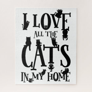 Cute Black en White Ik hou van alle katten thuis Legpuzzel